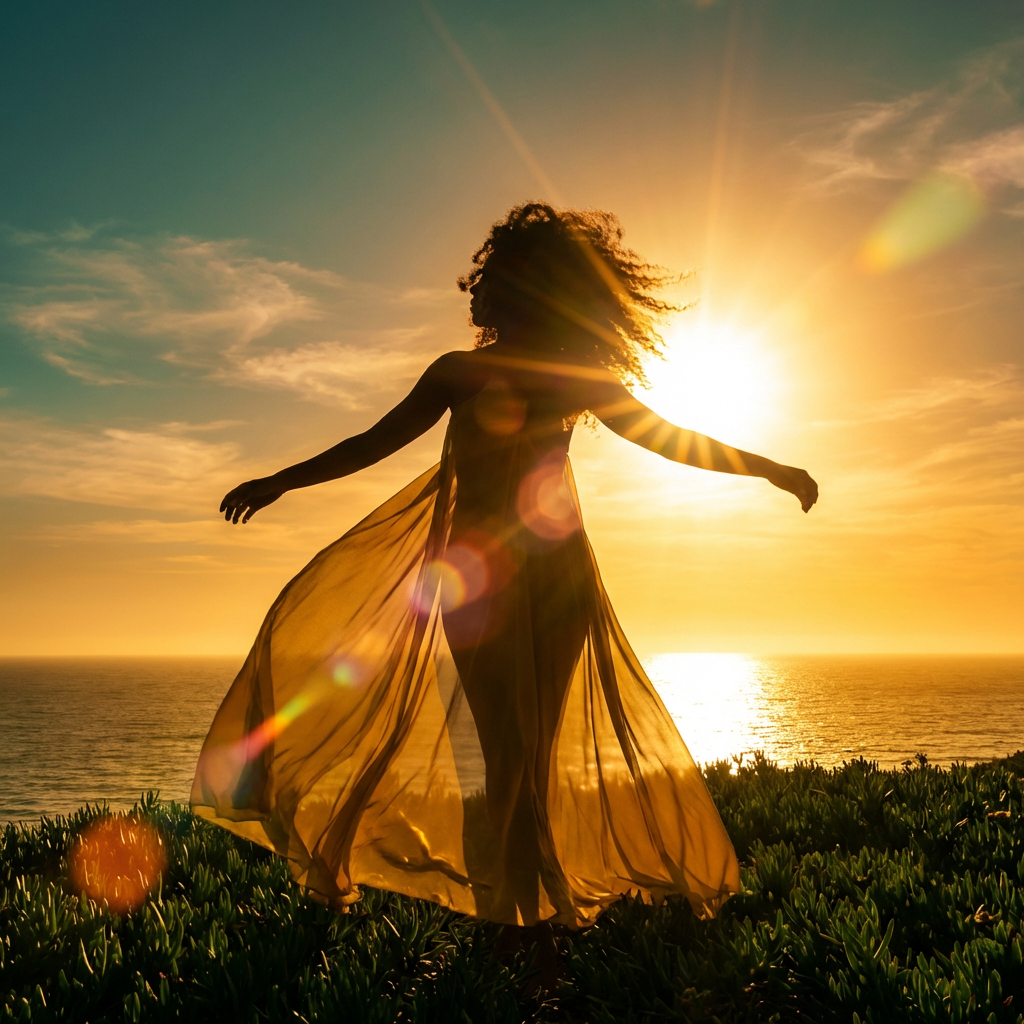 Woman stepping into her purpose in golden sunlight — 10 Steps To Creating A DOPE A.S.S Life