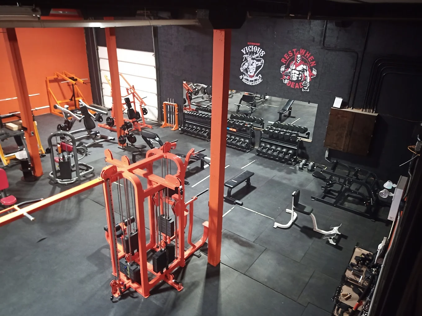 Gym equipment and free weights area