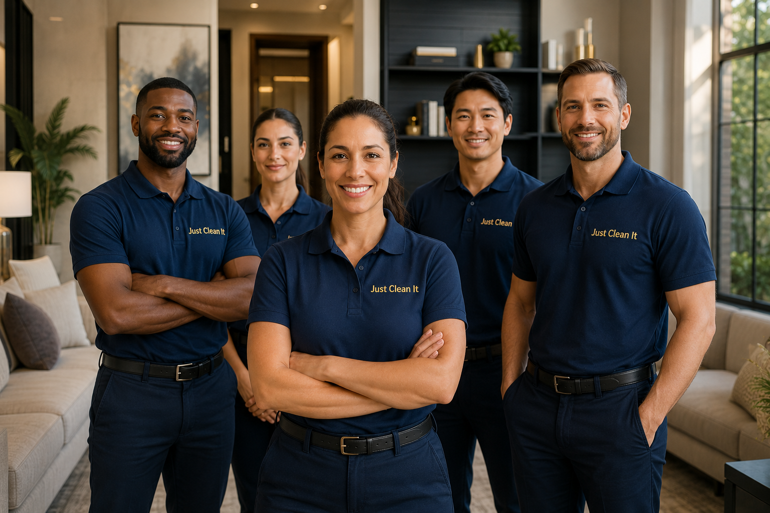 Just Clean It employee-based team representing accountability, continuity, and professional service standards