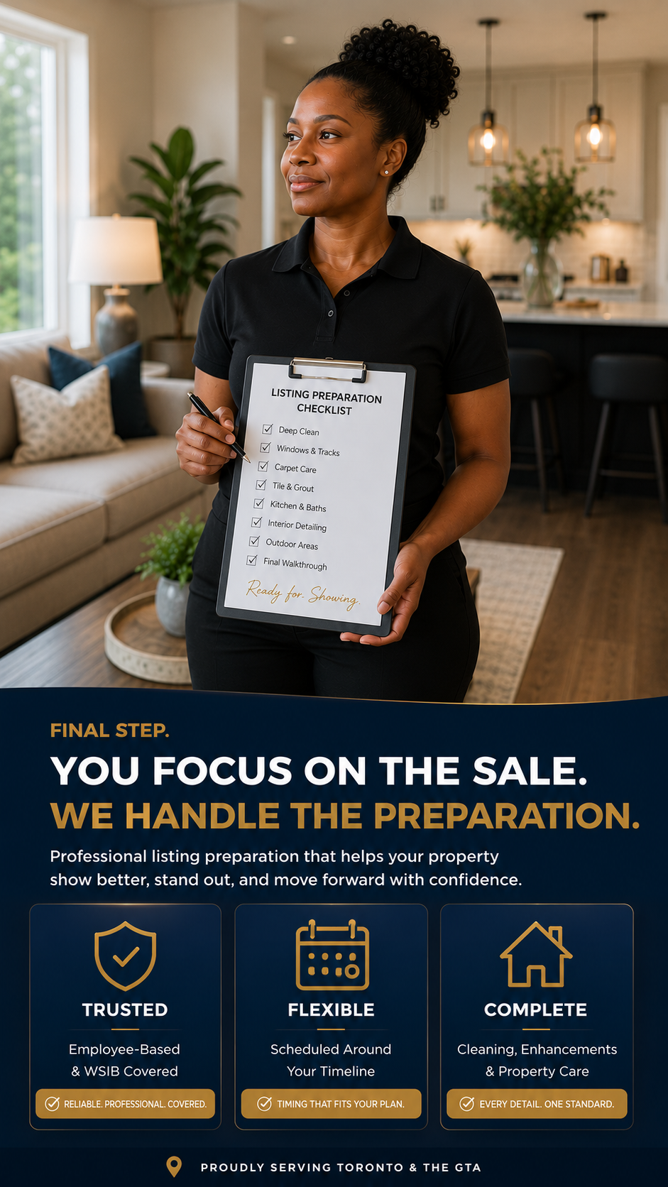 Coordinator reviewing open house preparation details before listing
