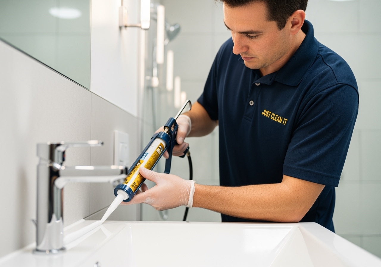 Just Clean It professional applying re-caulking service