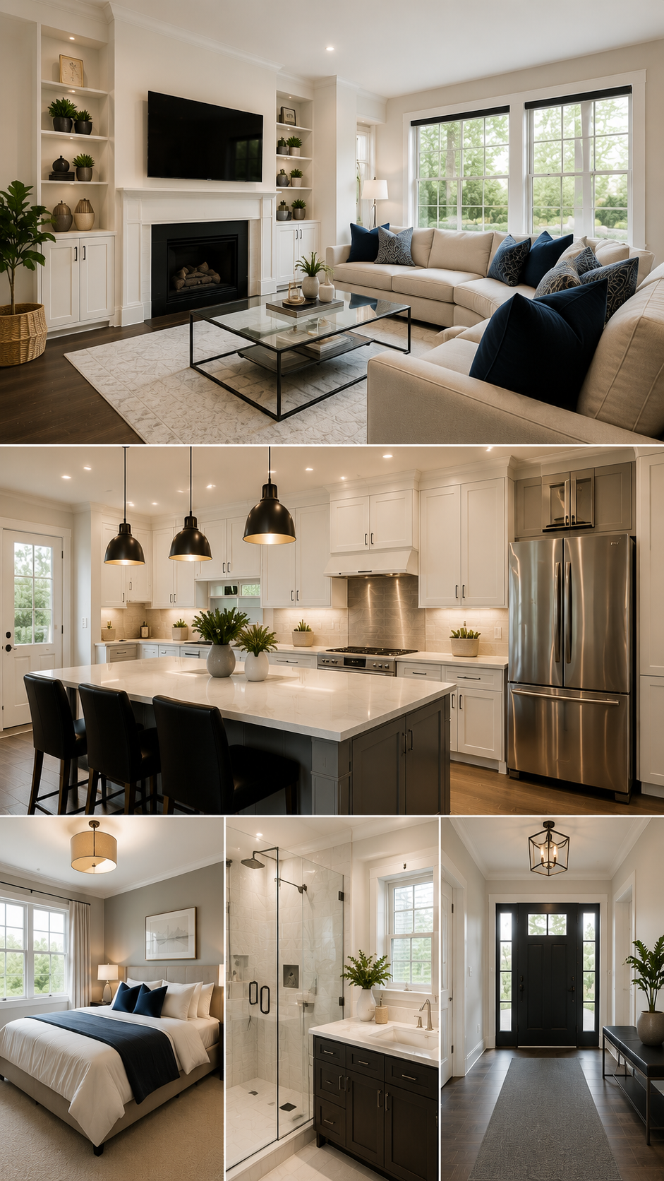 Premium Leaside house cleaning collage showing maintained living room, kitchen, bedroom, bathroom, and entryway