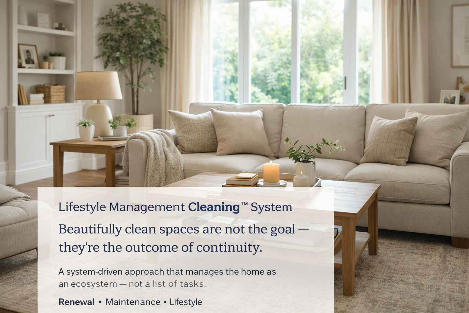 A comfortable, lived-in living room maintained through the Lifestyle Management Cleaning™ system