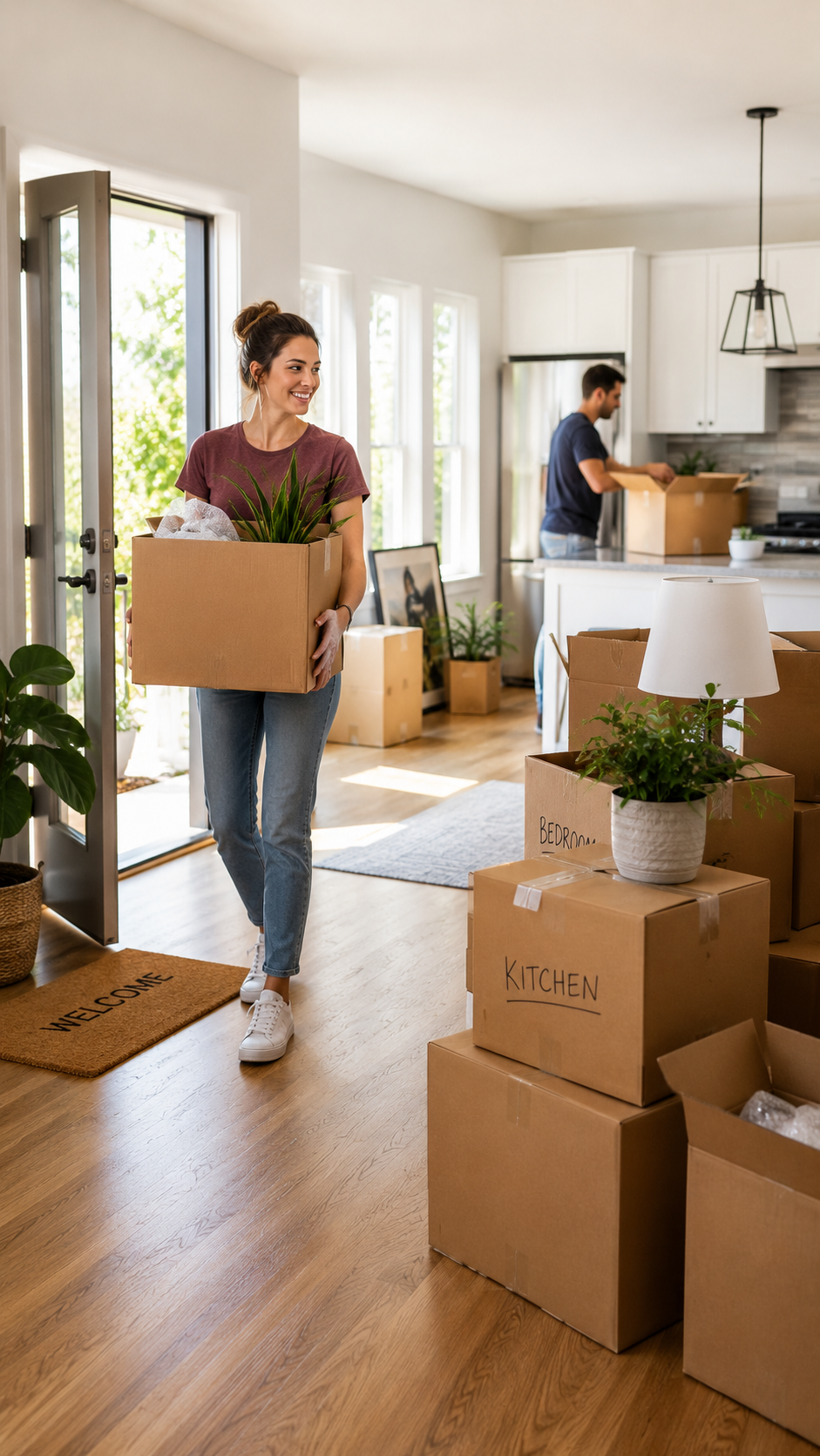 People moving into a home with boxes