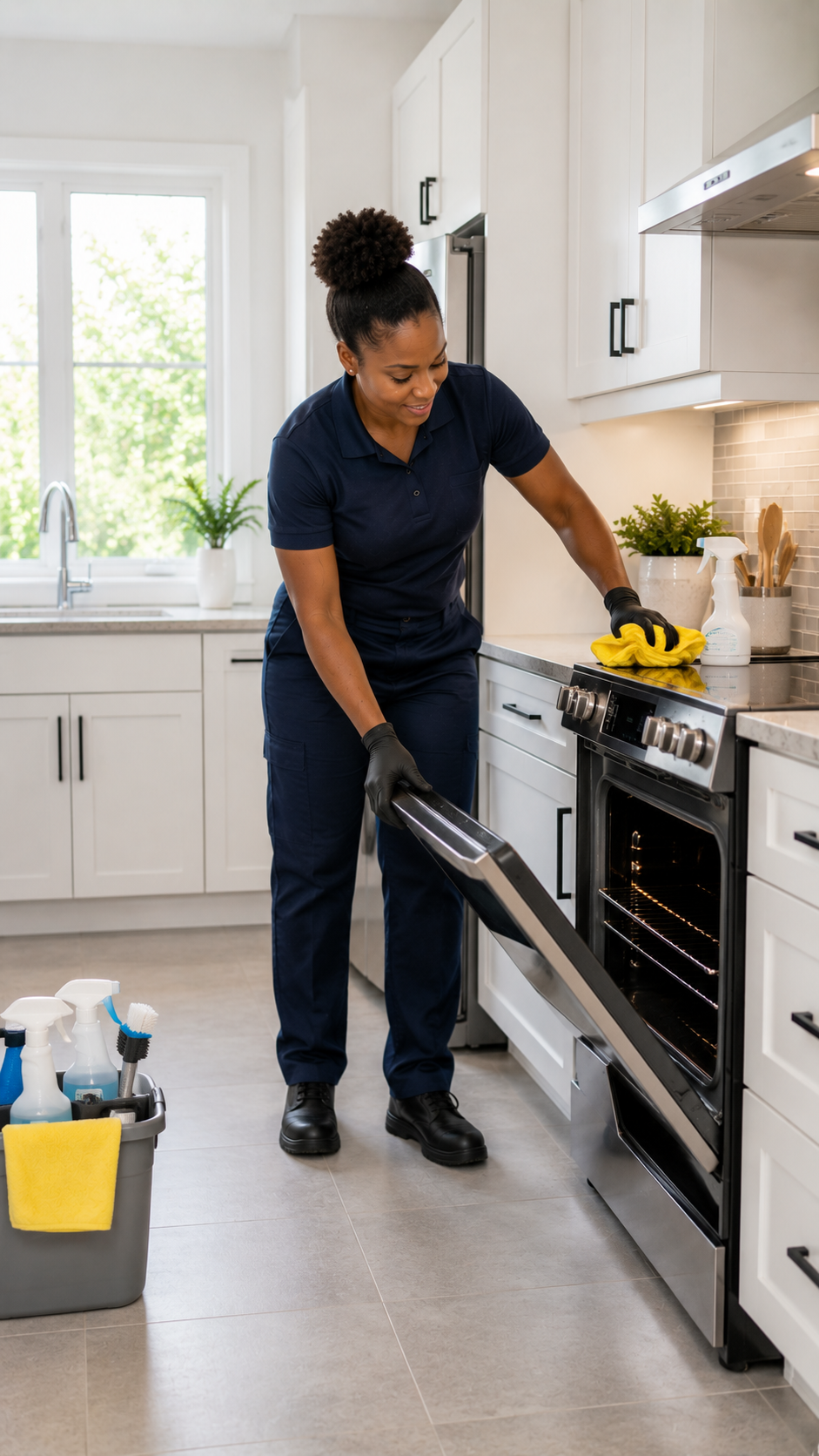 Kitchen and bathroom move-in move-out reset with appliance cabinet tile and fixture detailing