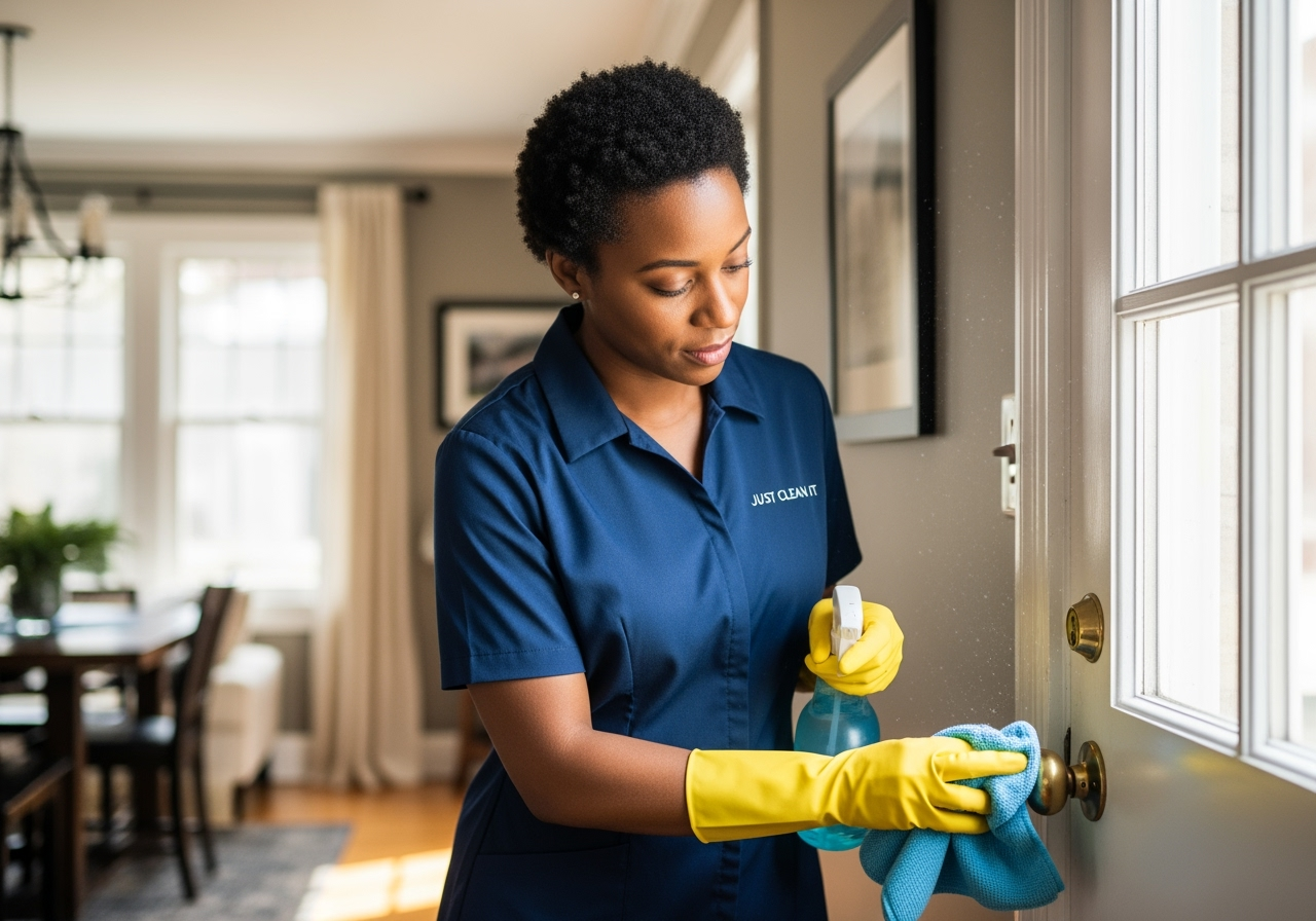 Just Clean It employee performing Lifestyle Refresh Clean in a lived-in Toronto home