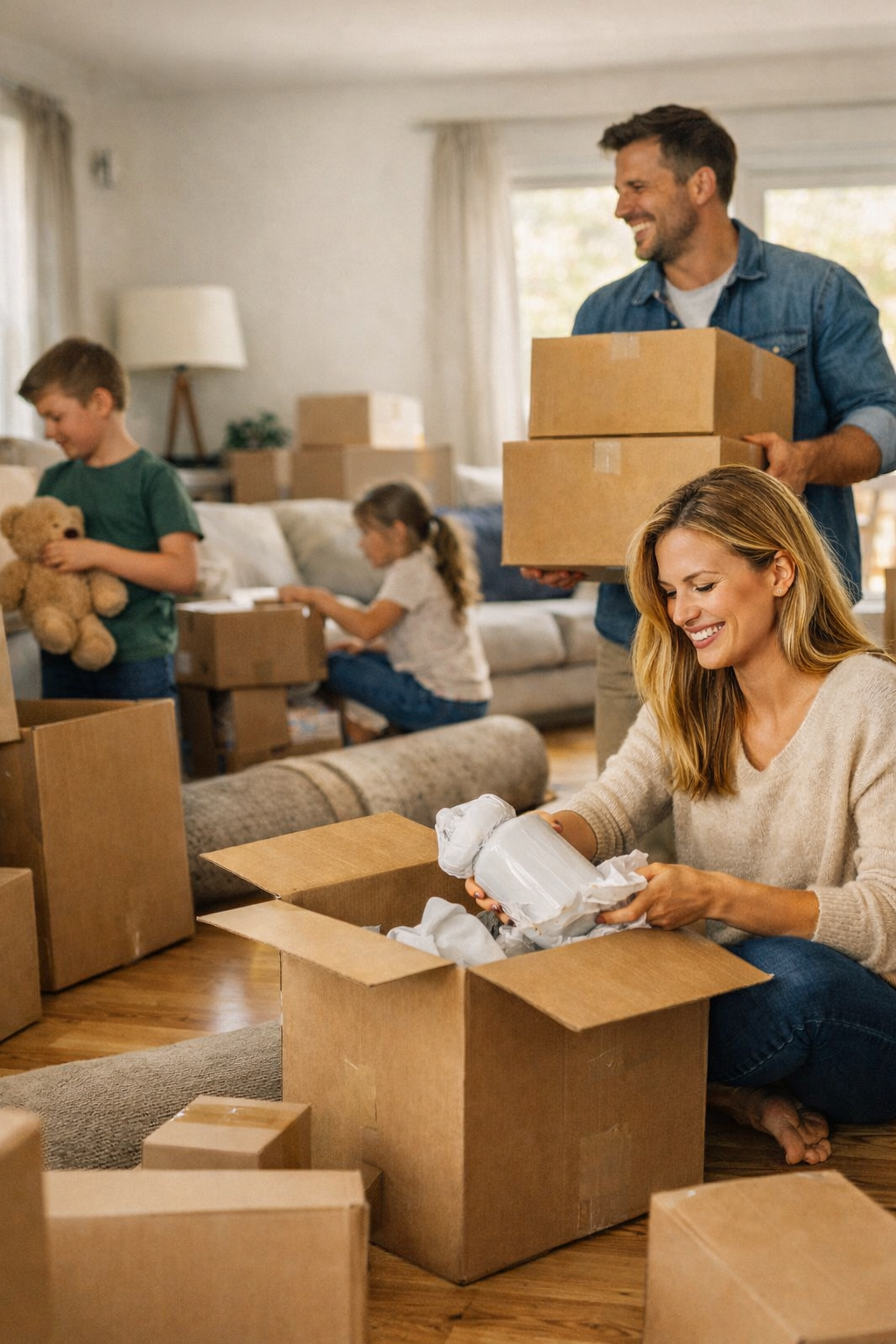 People moving into a home with boxes