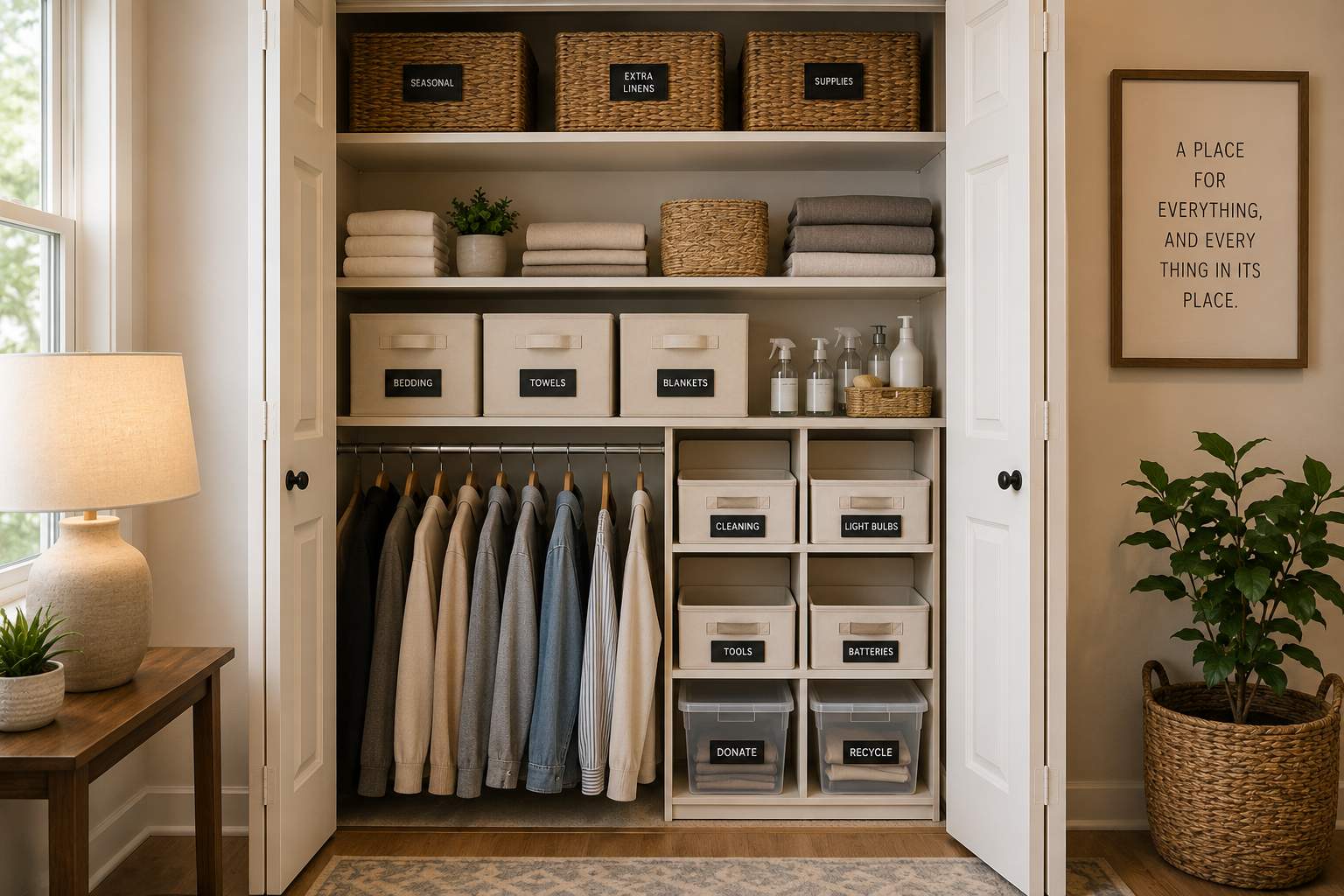 Organization and stability through structured home storage and labeled systems