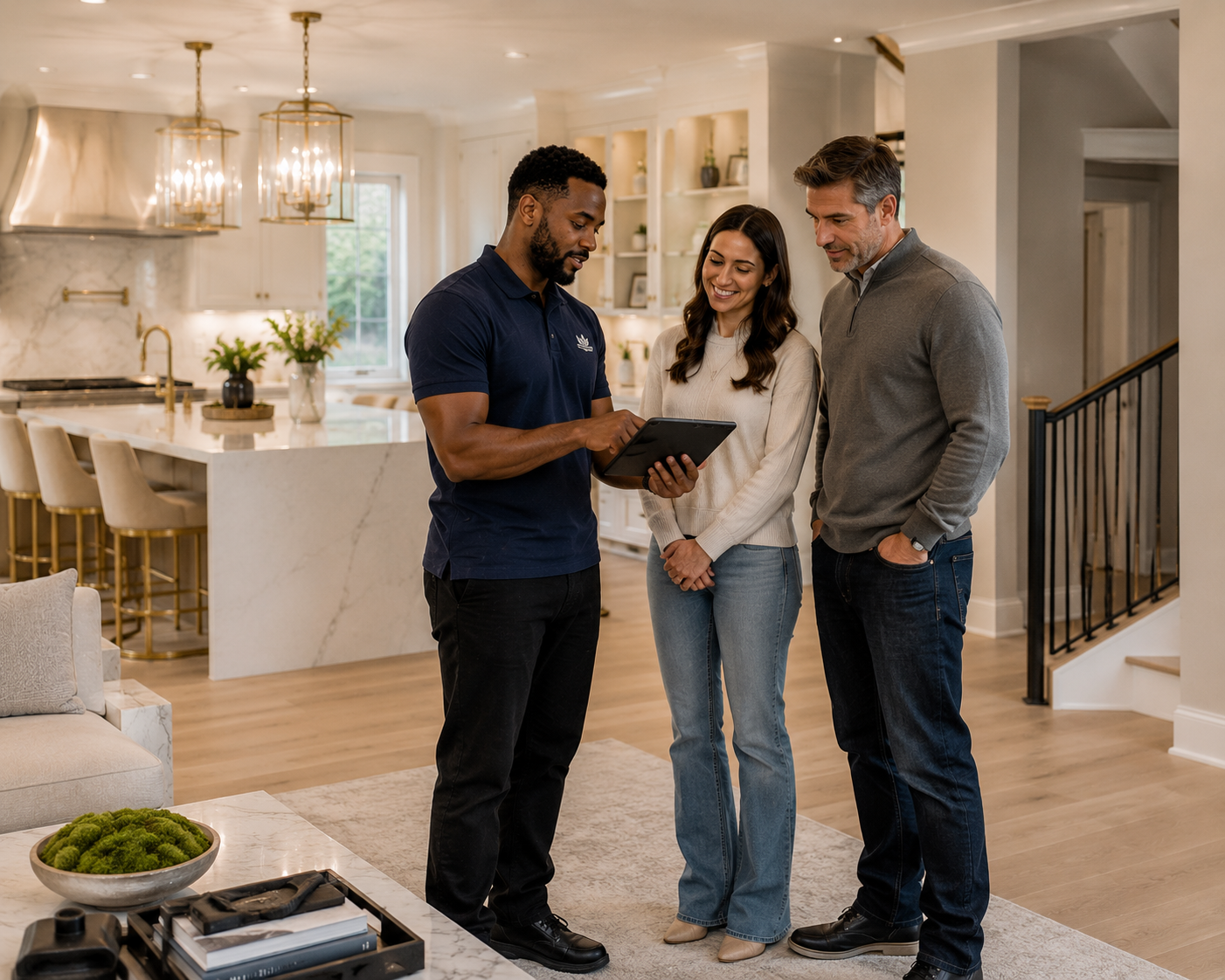 
Coordinator reviewing completed renovated property with homeowner
