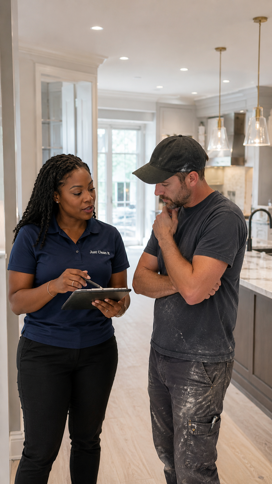 Coordinator conducting walkthrough inside newly renovated property