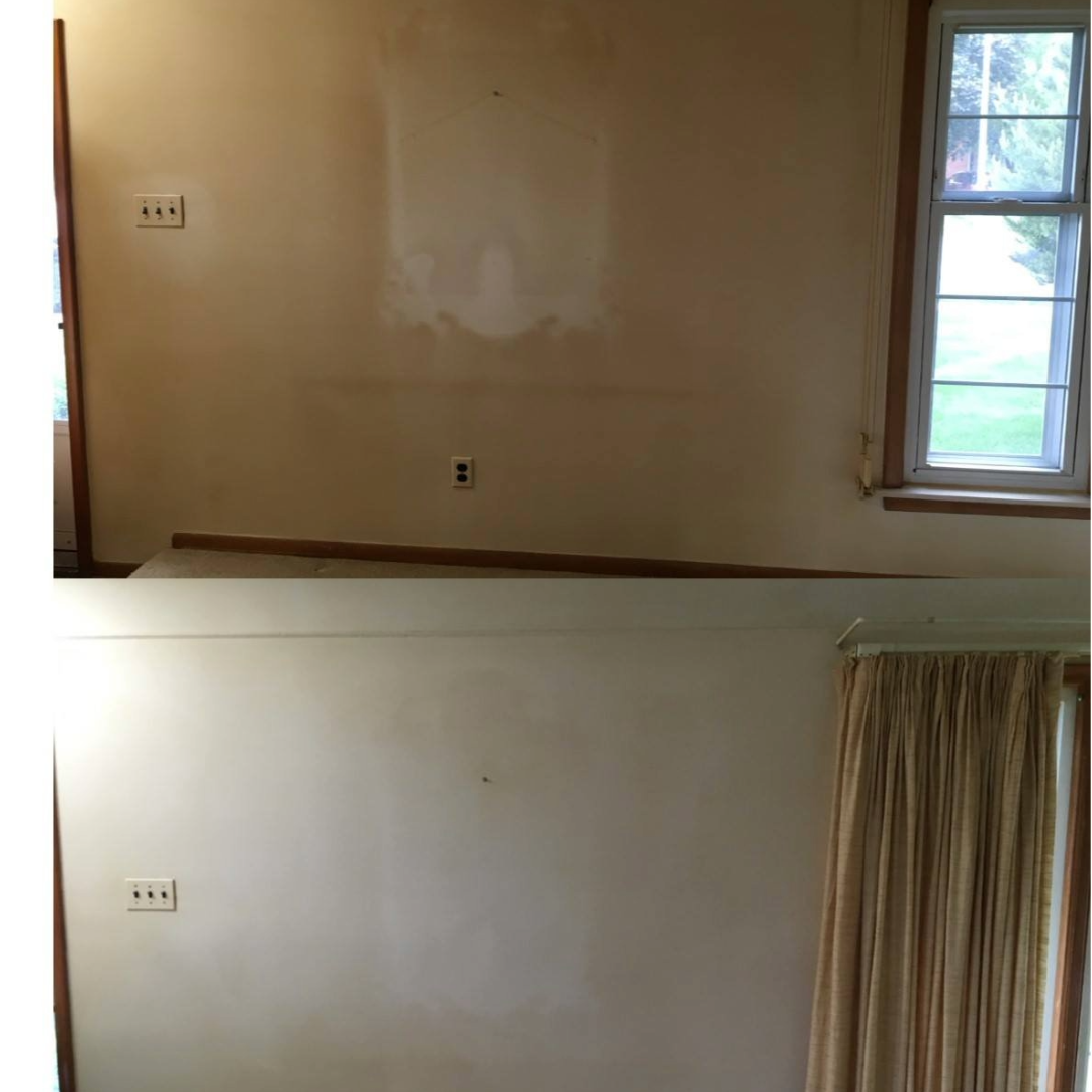 Before and after wall washing results in a lived-in home