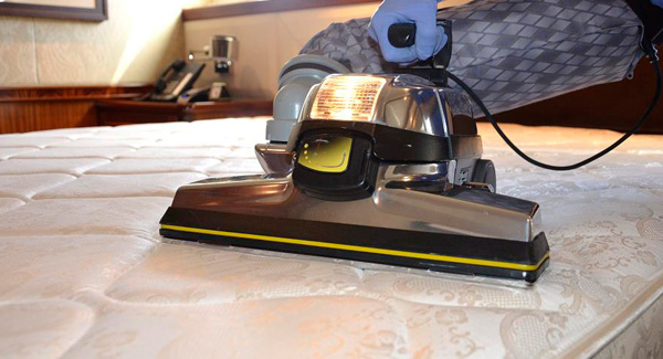 Professional mattress cleaning service in progress