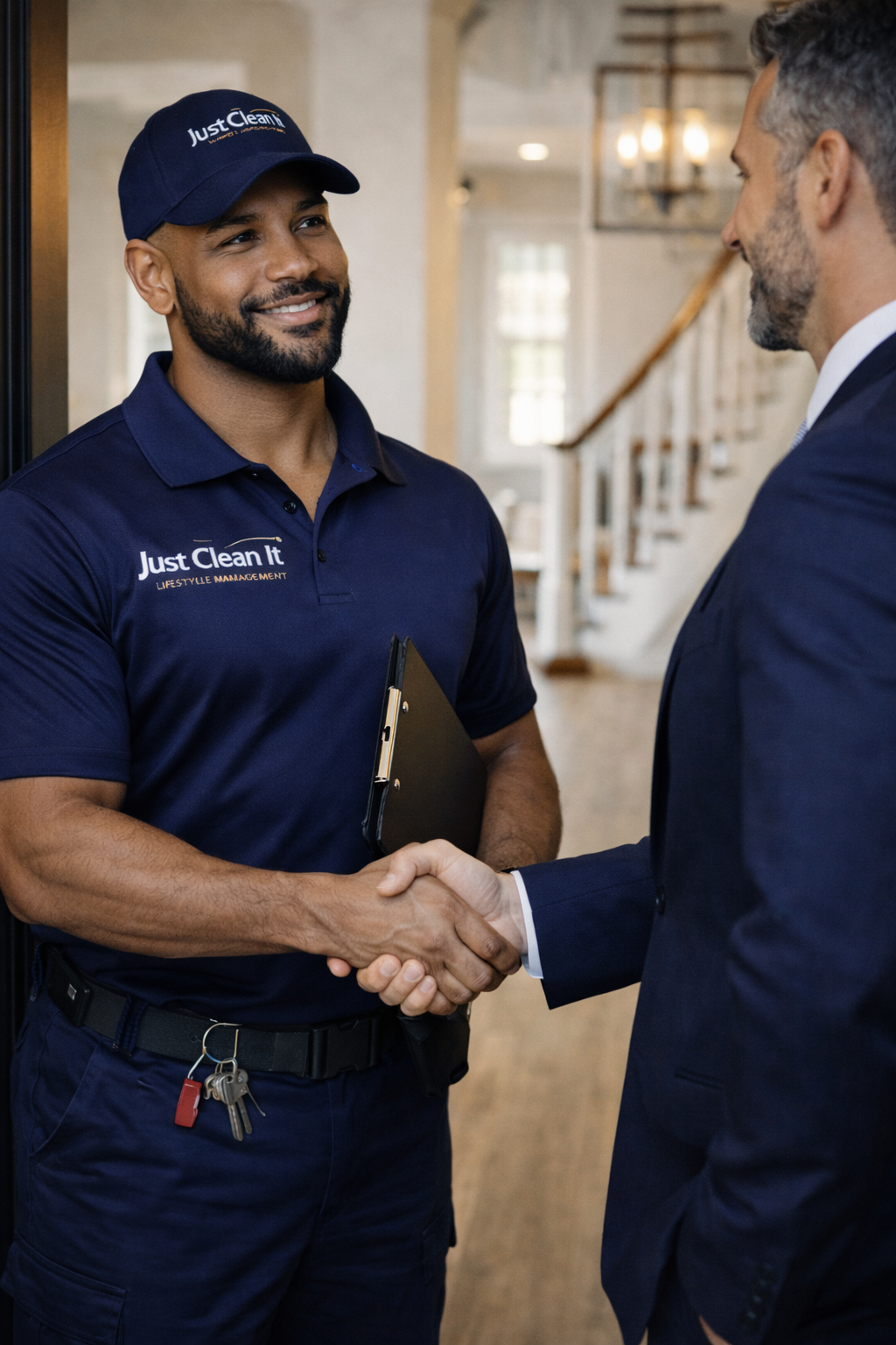 Just Clean It professional shaking hands with realtor
