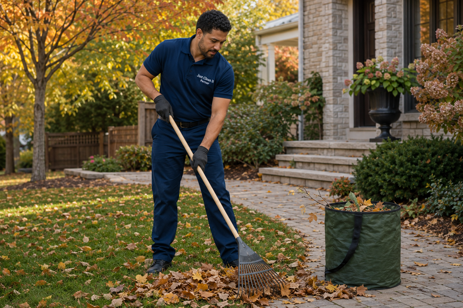 Just Clean It Partner providing lawn and yard cleanup at a Toronto home