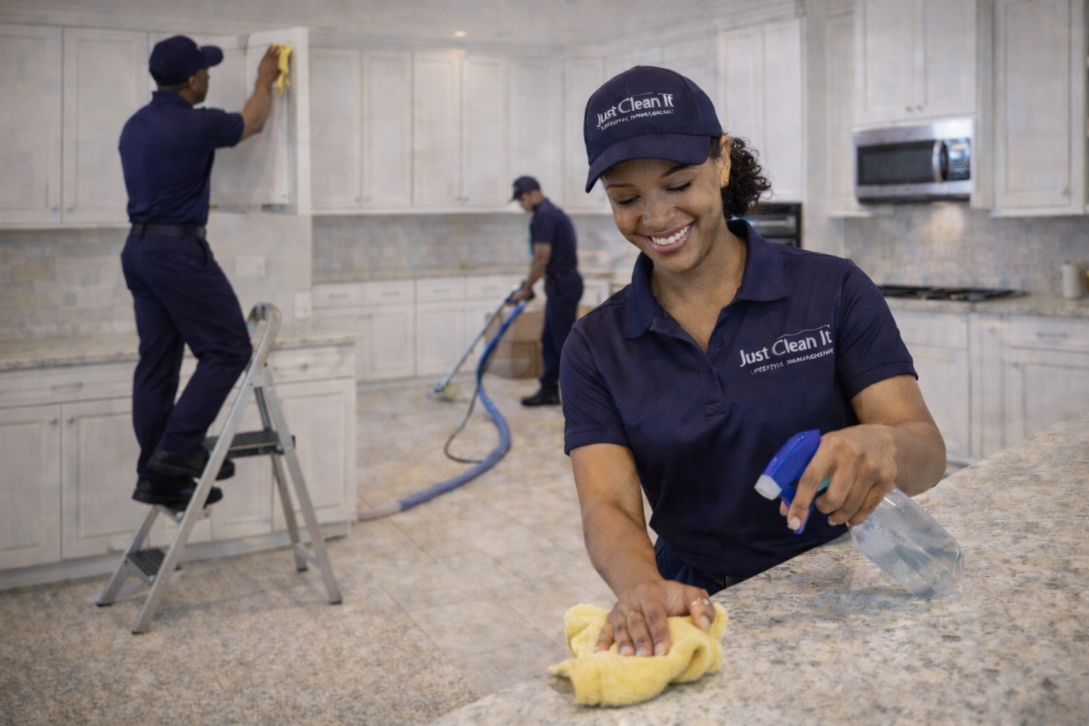 Just Clean It diverse professional cleaning team performing premium move-in move-out service