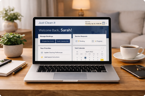 Client managing their Lifestyle Management Cleaning™ services through the secure Just Clean It portal