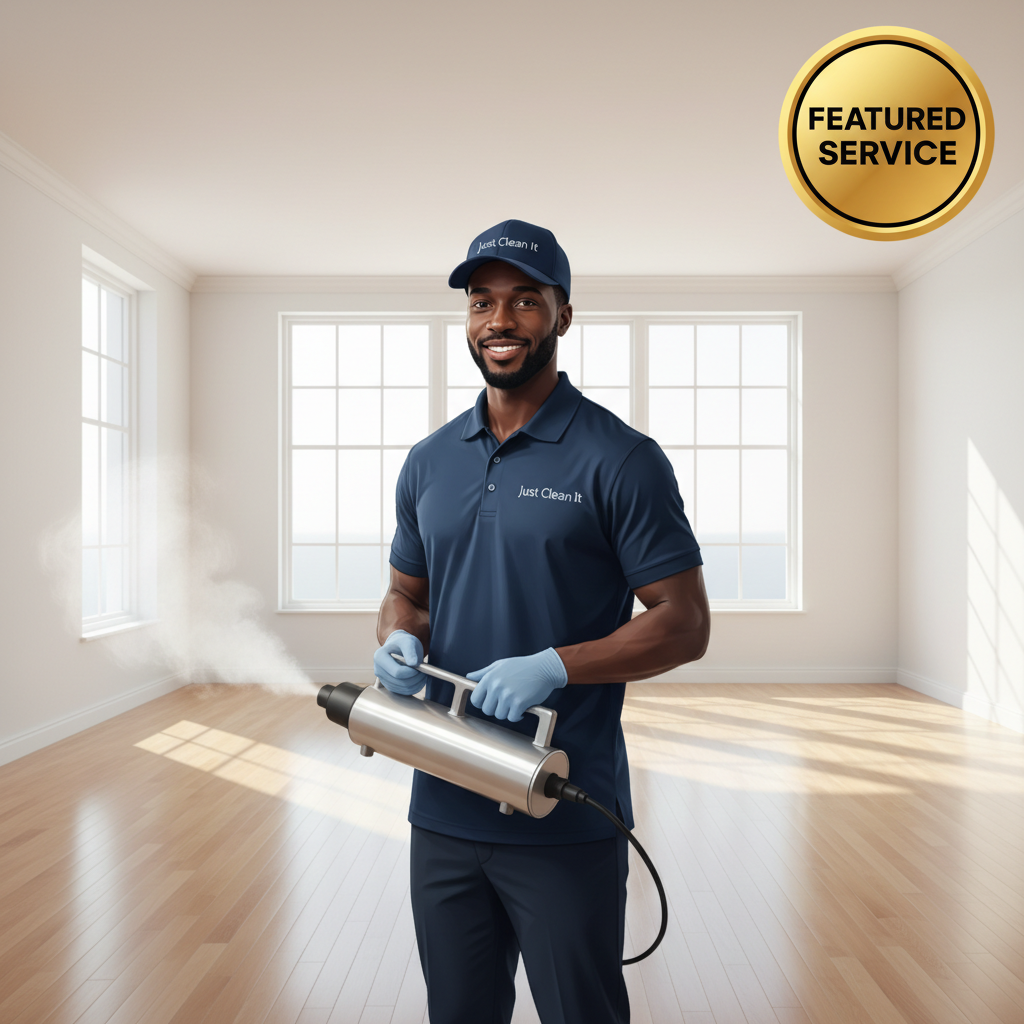 Just Clean It technician providing odor remediation featured service