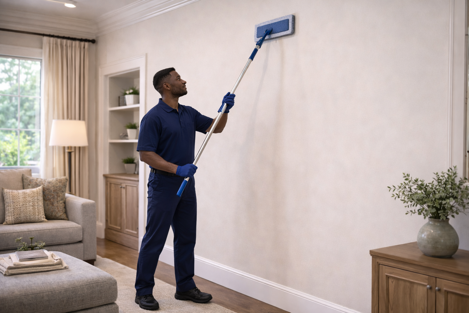 Professional wall washing in a residential interior