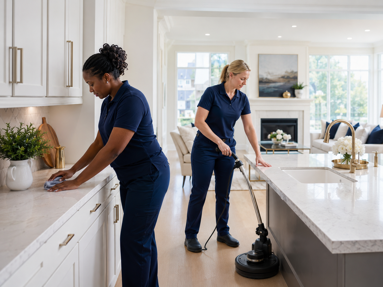 Professional employee-based team restoring and detailing a property before listing