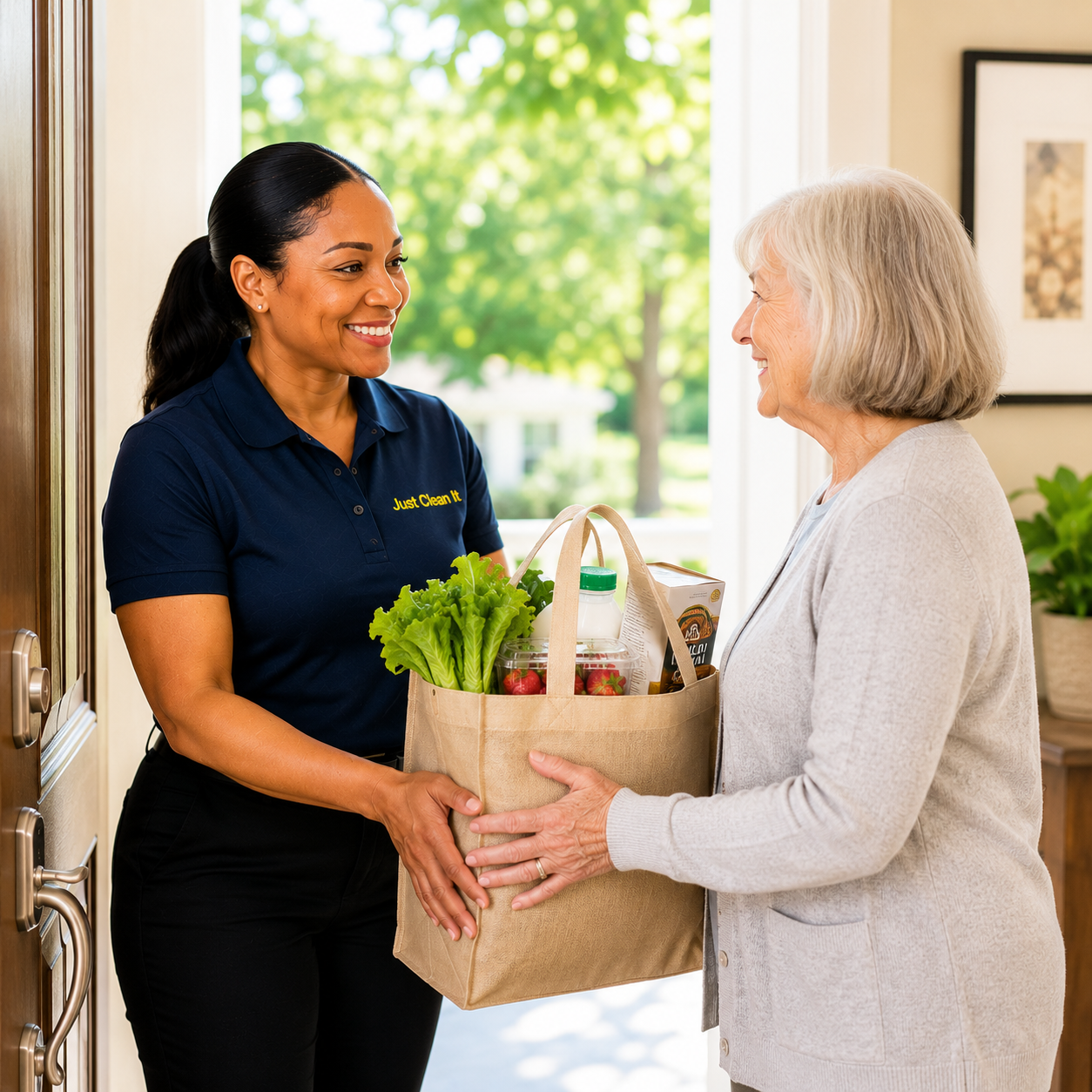 Non-medical home support with grocery assistance at the front door