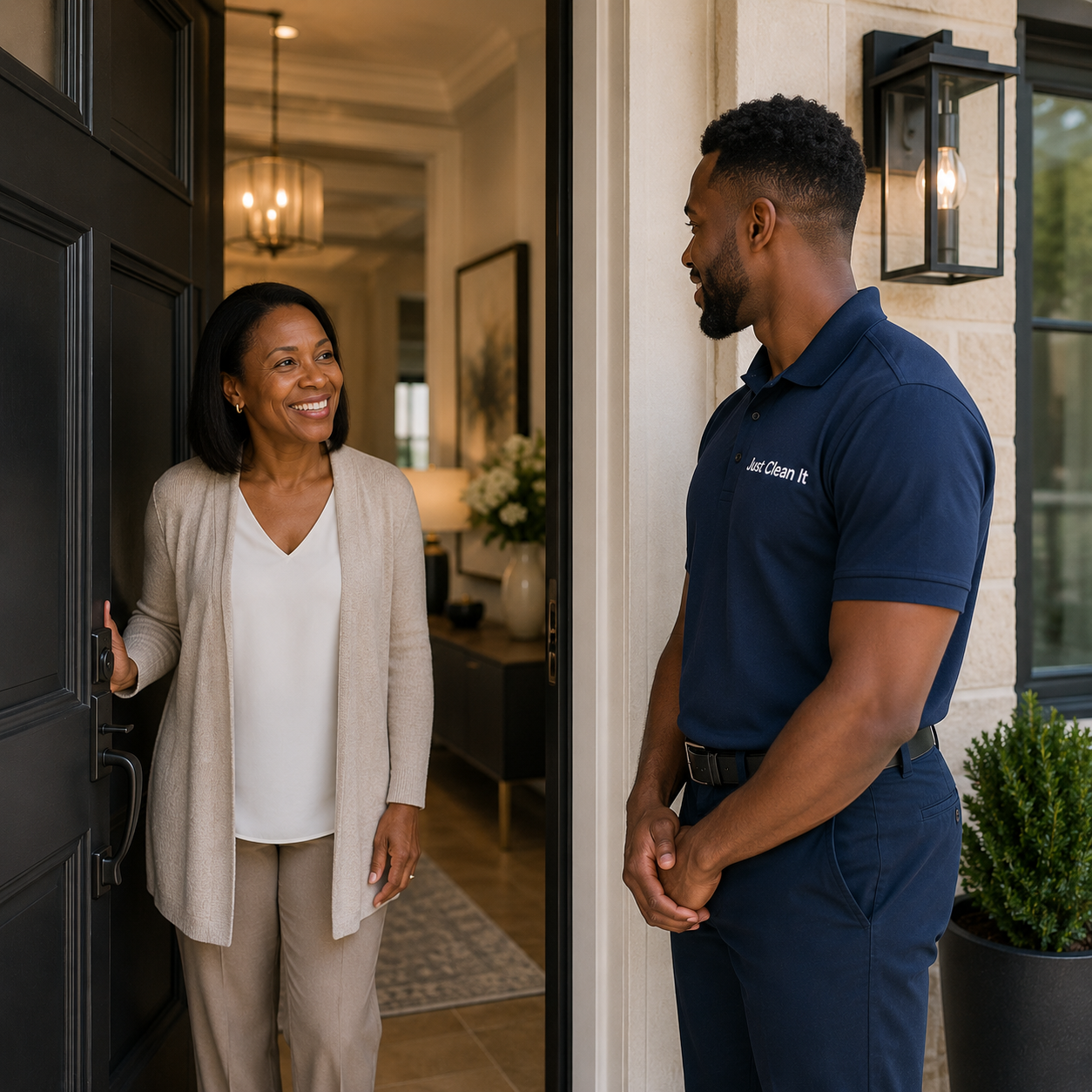 Just Clean It employee-based Partners reviewing service standards inside a premium home