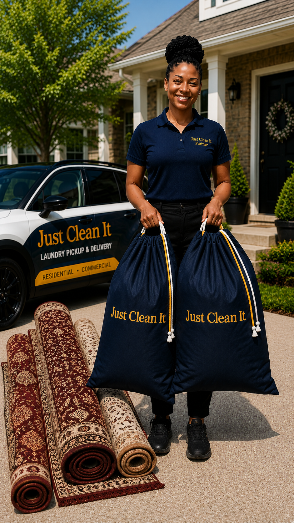 Just Clean It partner with The Bag System laundry bags and coordinated rug pickup