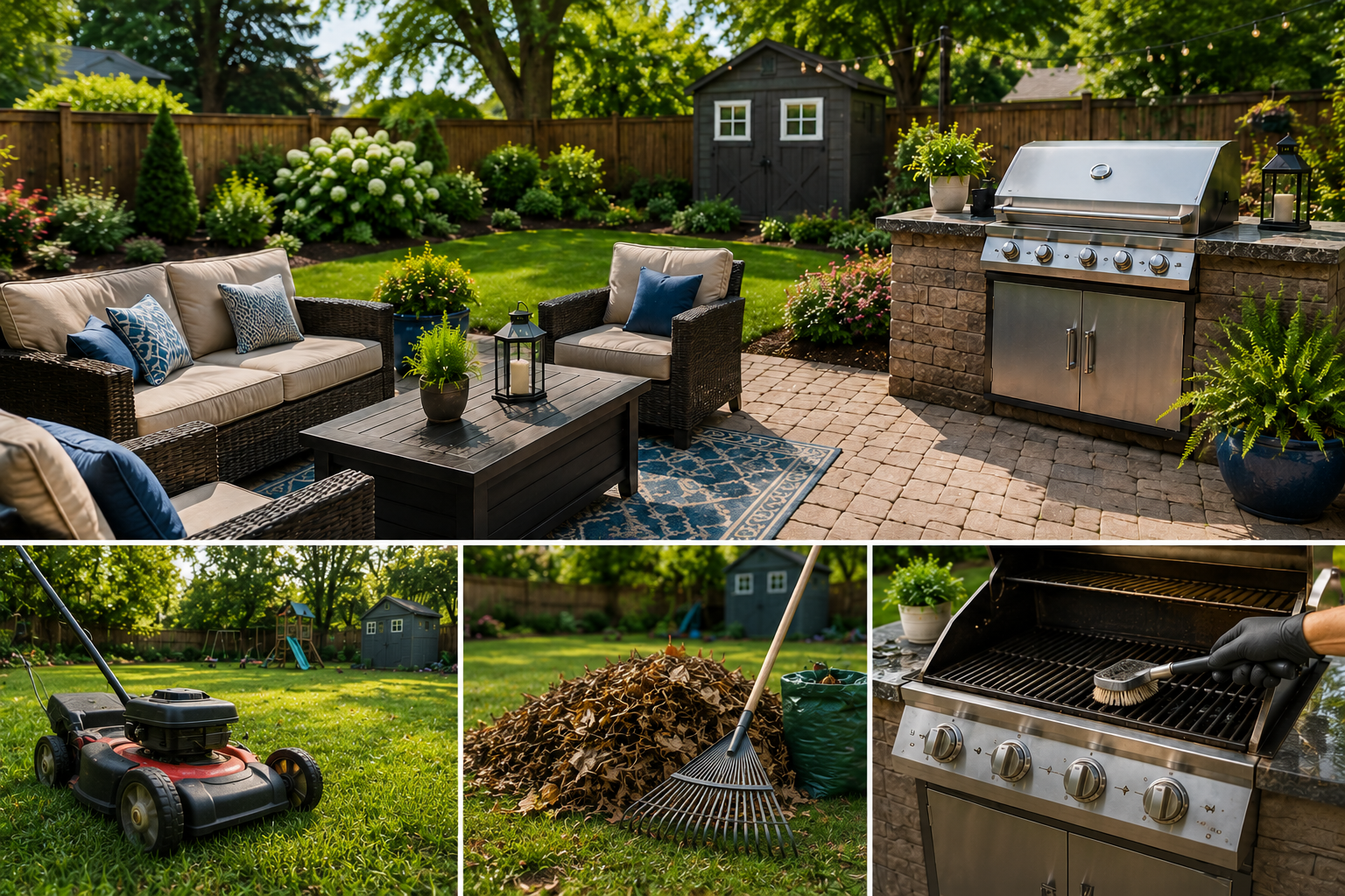 Seasonal outdoor property care including lawn cleanup, backyard cleanup, patio furniture cleaning and BBQ cleaning
