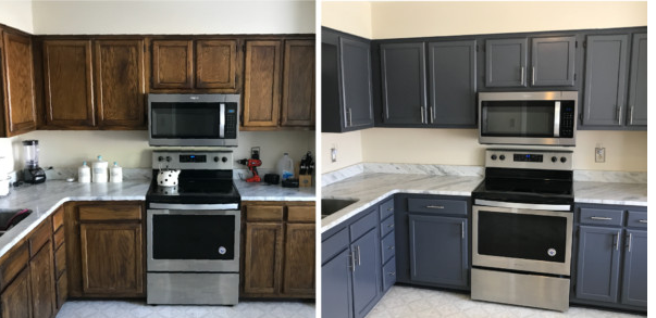 Kitchen cabinets before and after painting