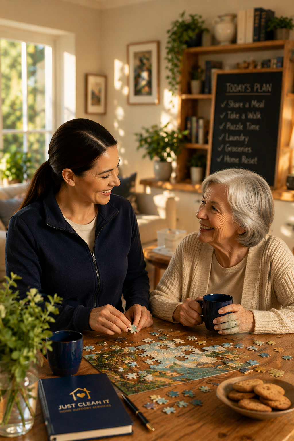 Structured companionship within a calm, well-managed home environment