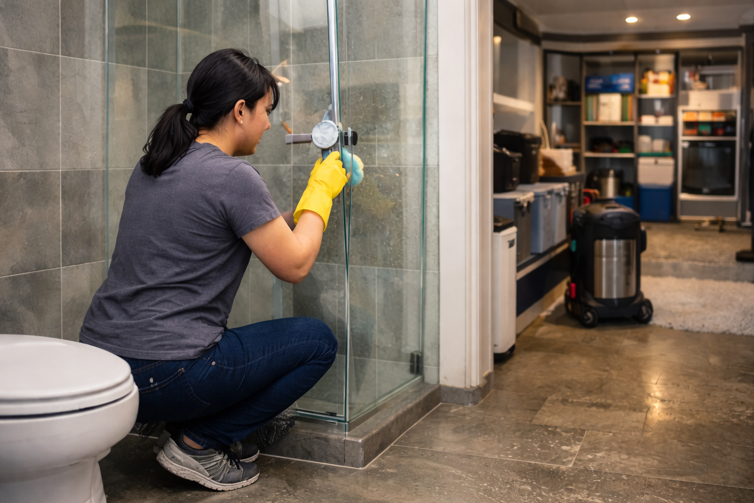 Bathroom detail maintenance and shower cleaning