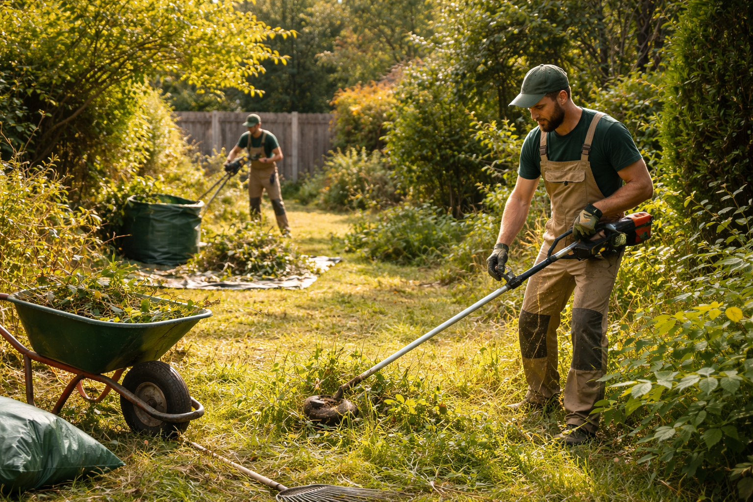 Seasonal property care team restoring outdoor space