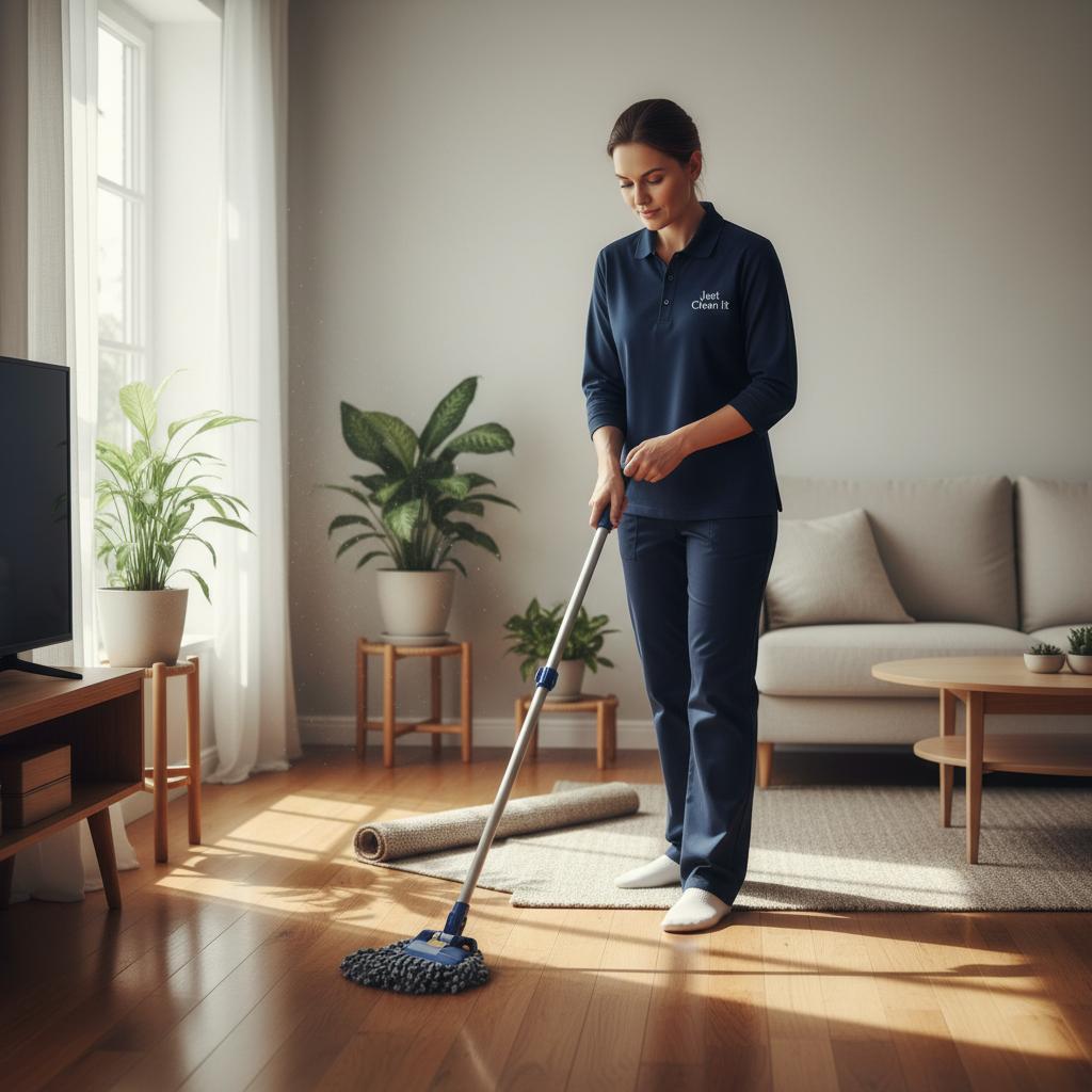 Professional employee-based cleaner mopping floor in Toronto and Scarborough