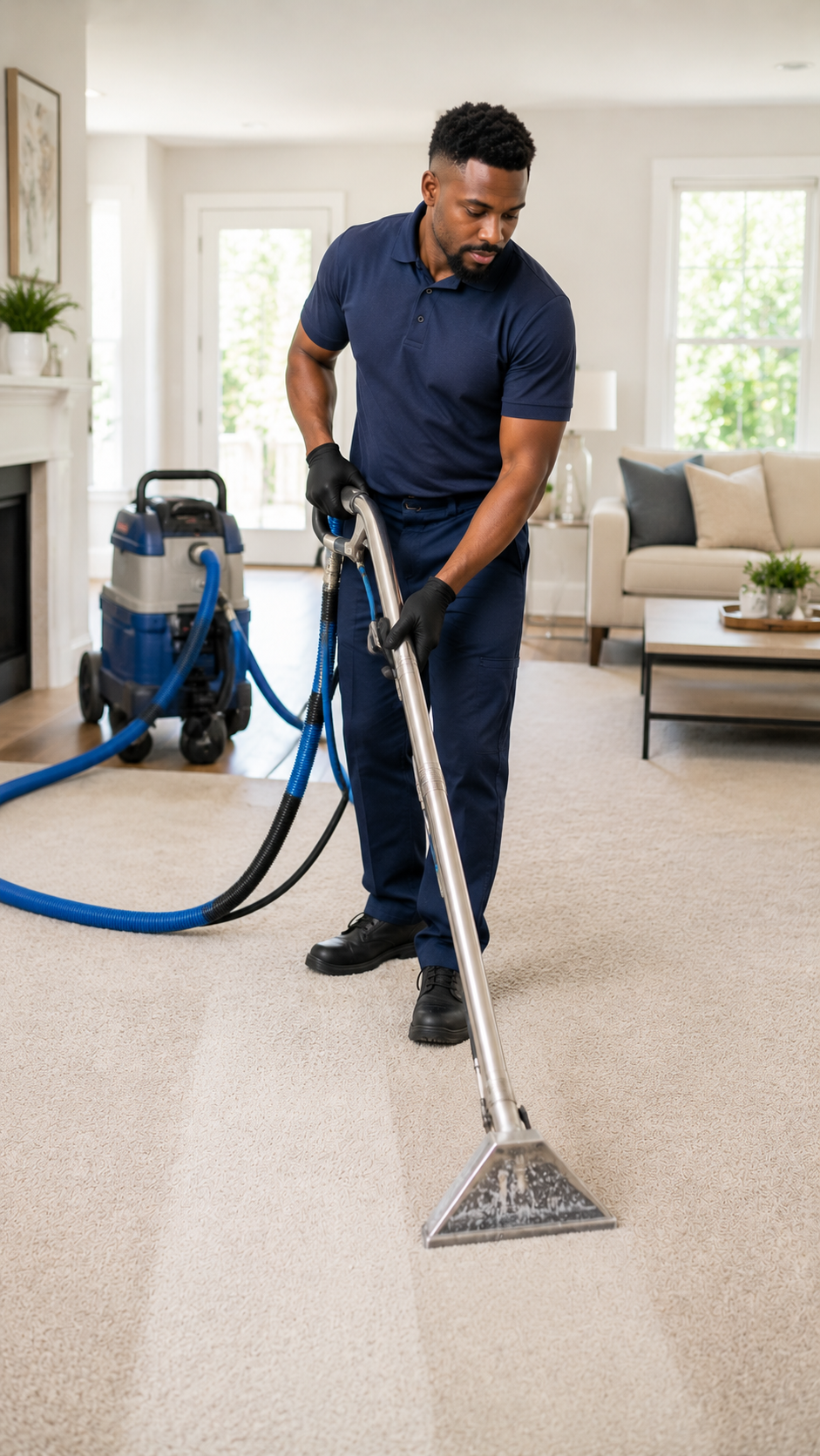Employee-based partner delivering move-in ready restoration including carpet cleaning, tile and grout cleaning, and finish-level reset work