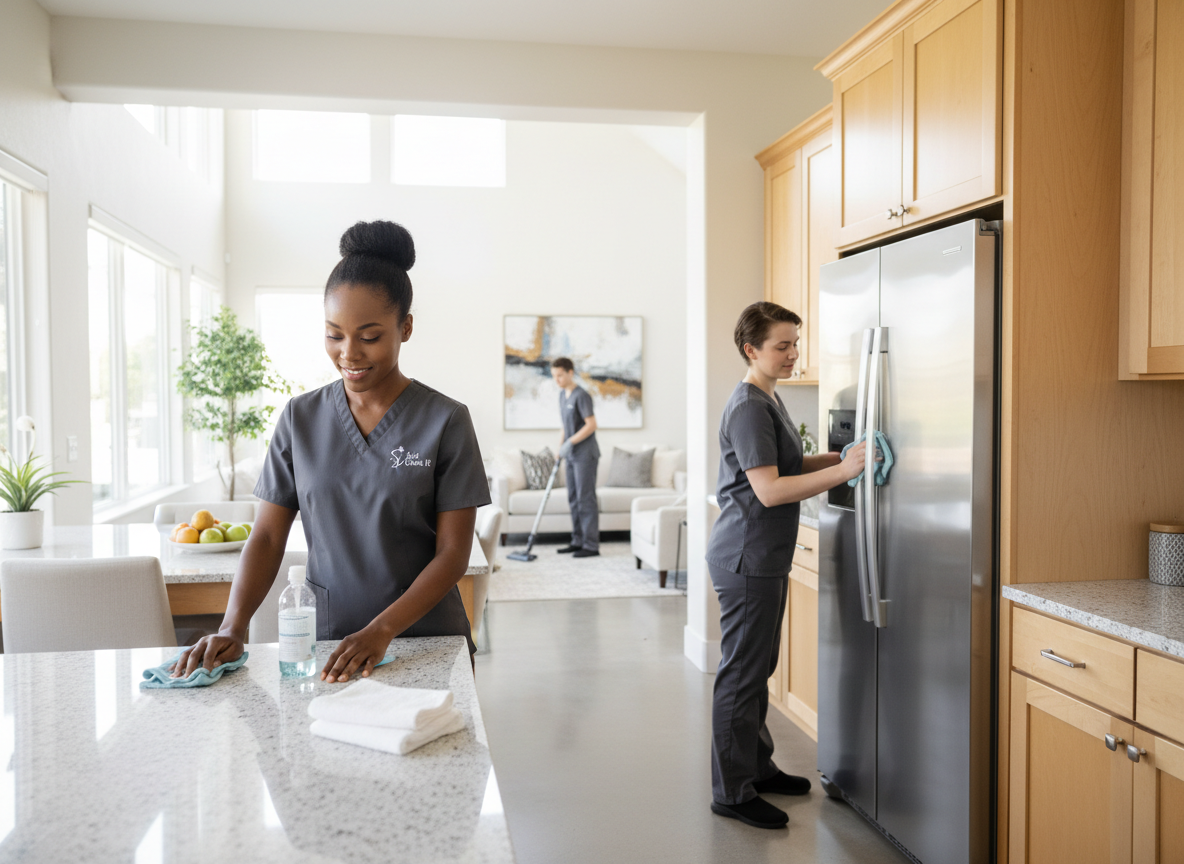 Just Clean It diverse professional cleaning team performing premium move-in move-out service