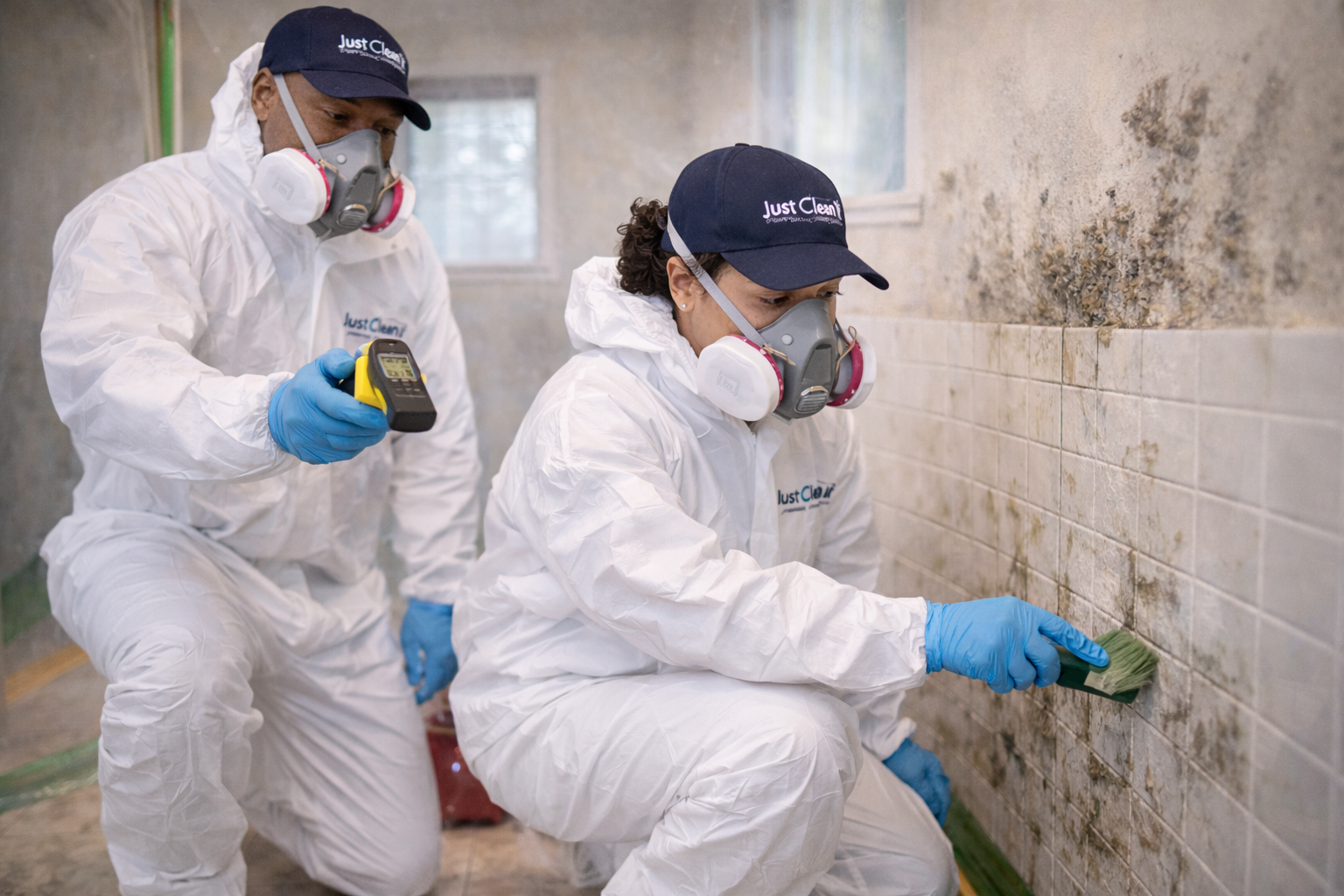 Just Clean It team performing professional mould remediation