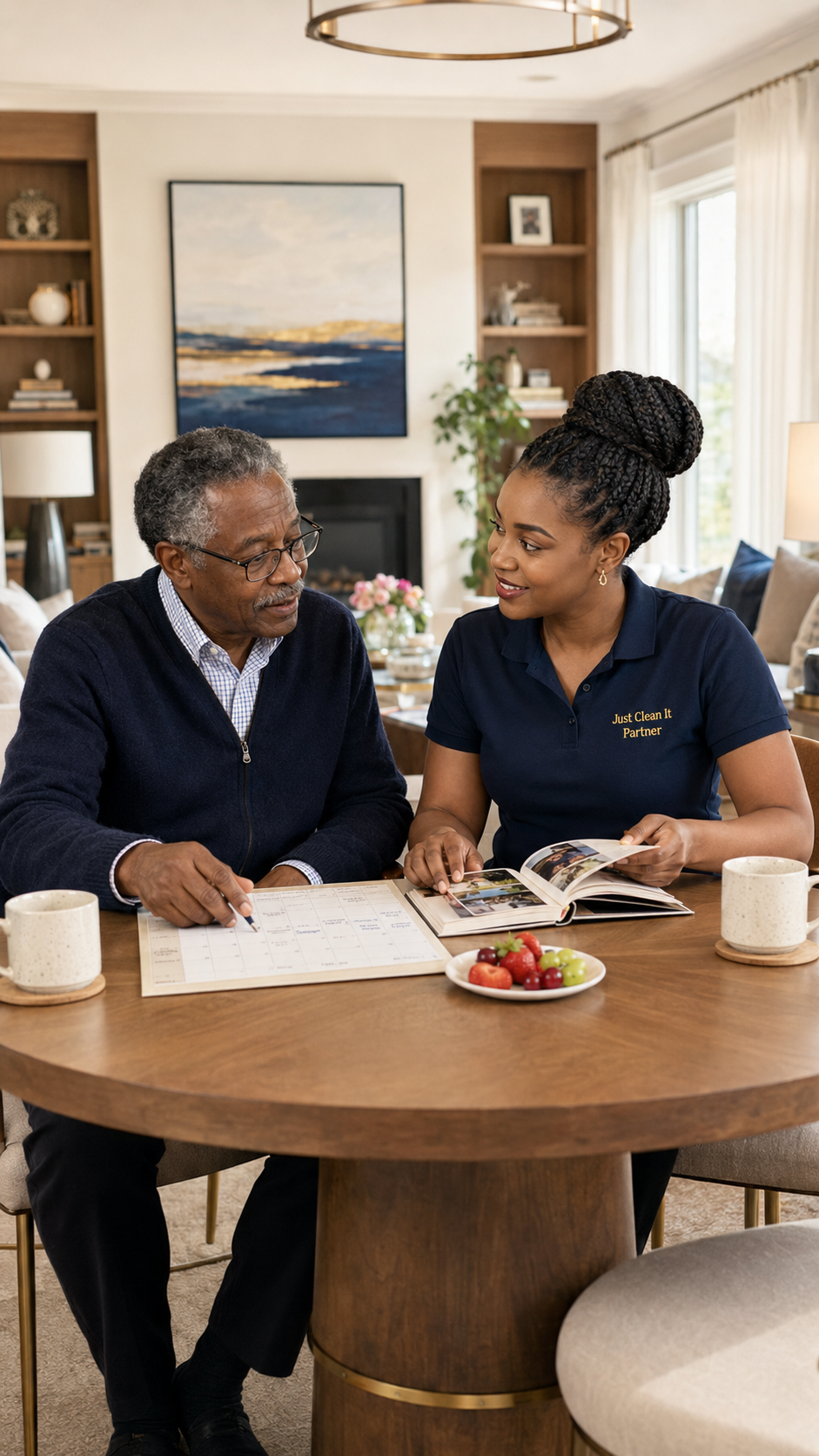 Structured companionship within a calm, well-managed home environment