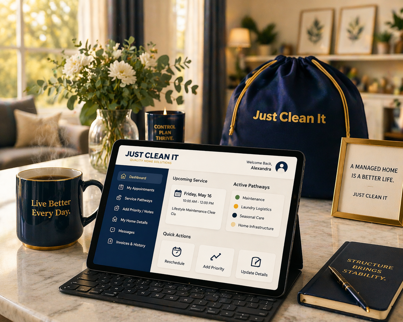 Client managing their Lifestyle Management Cleaning™ system within a structured home environment