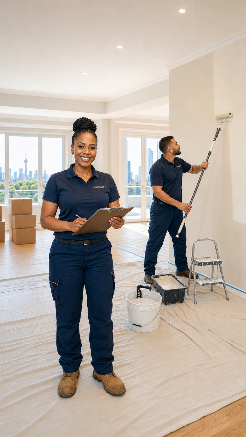 Just Clean It project lead coordinating move-in ready interior painting with a professional painting partner in a Toronto home
