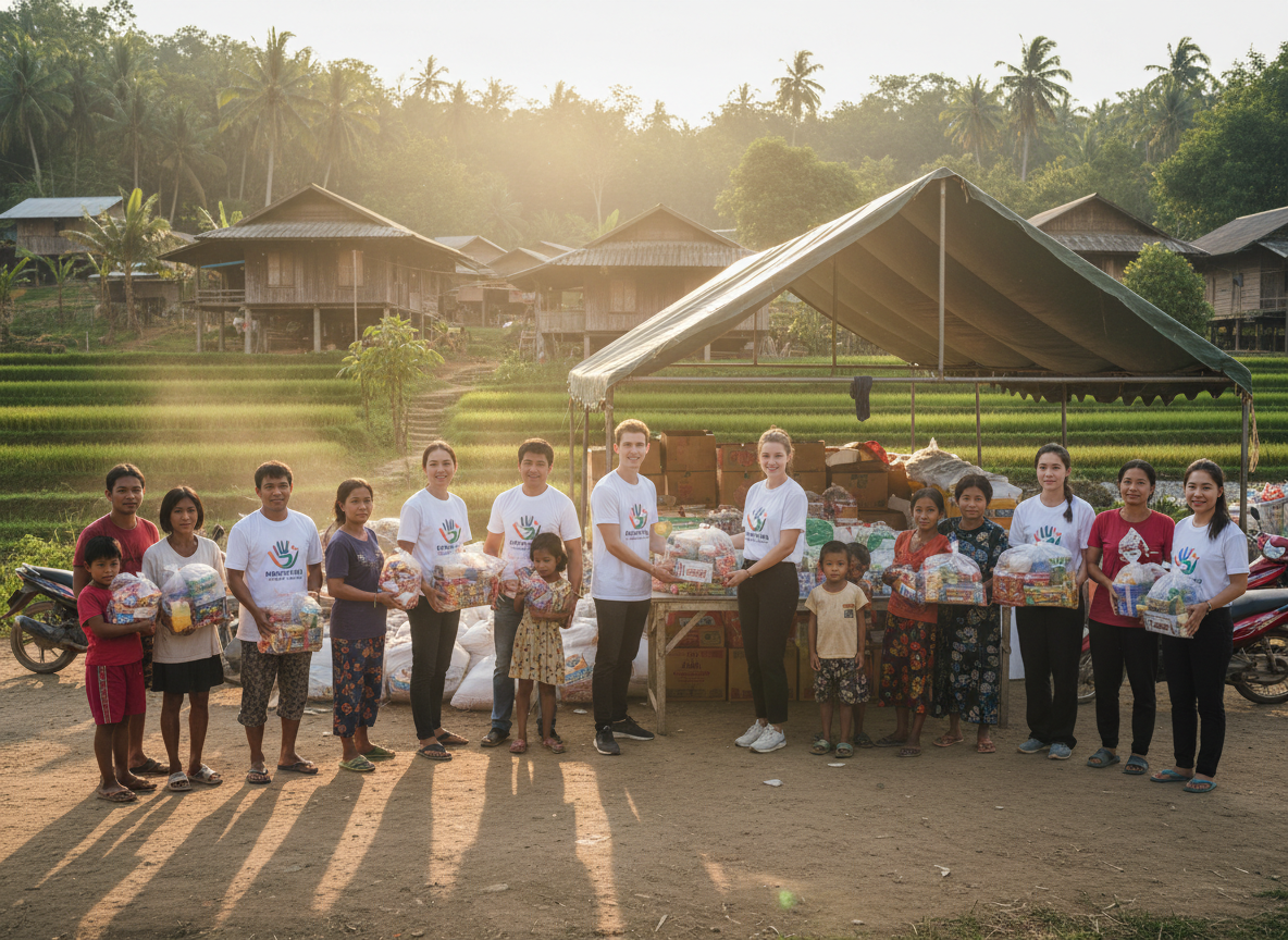 Volunteers distributing supplies