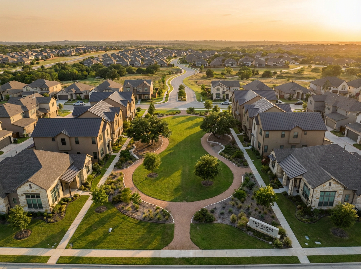 Small residential community development with green spaces