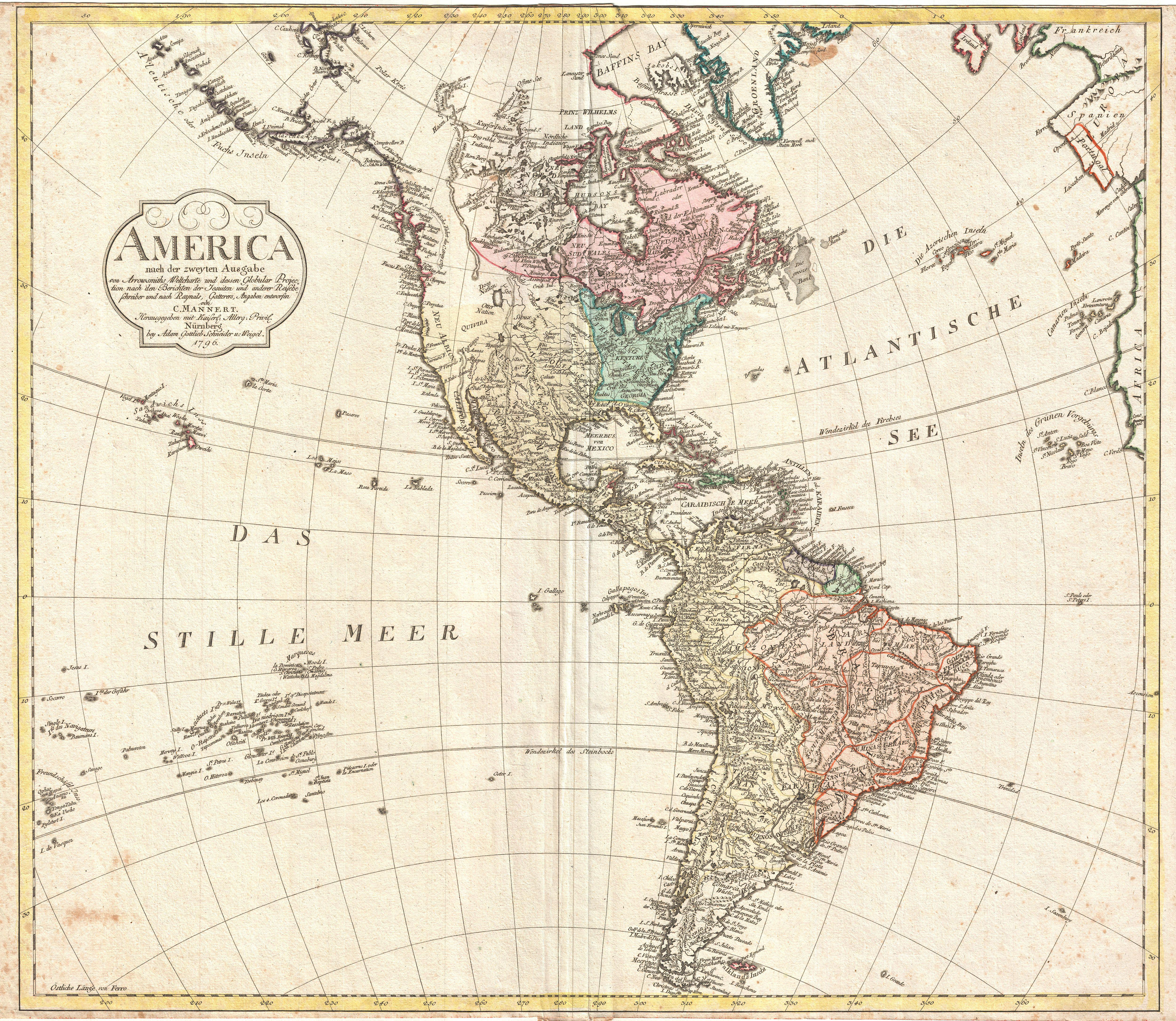 1796 Mannert map of North and South America