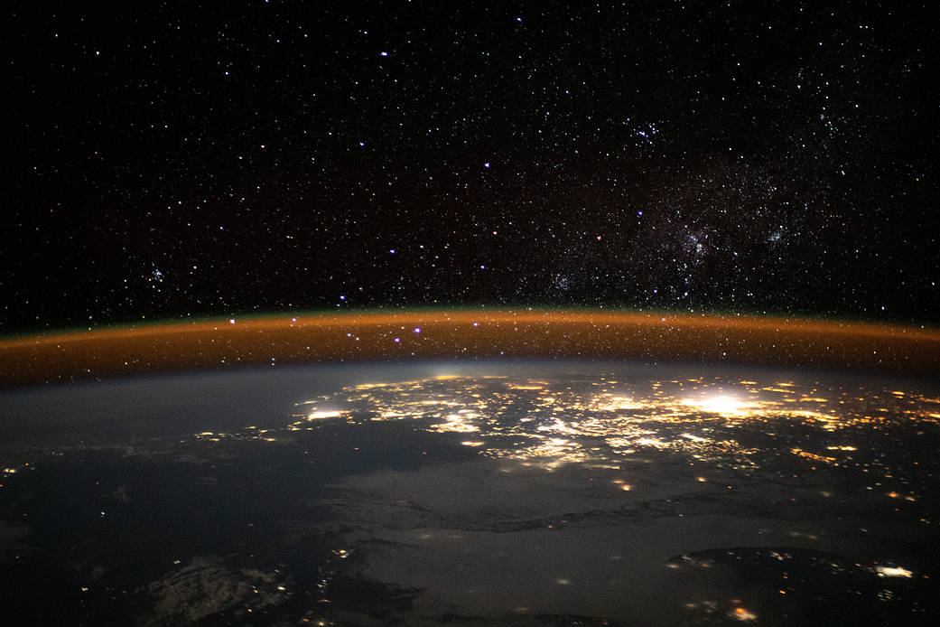 Earth at night photographed from the International Space Station