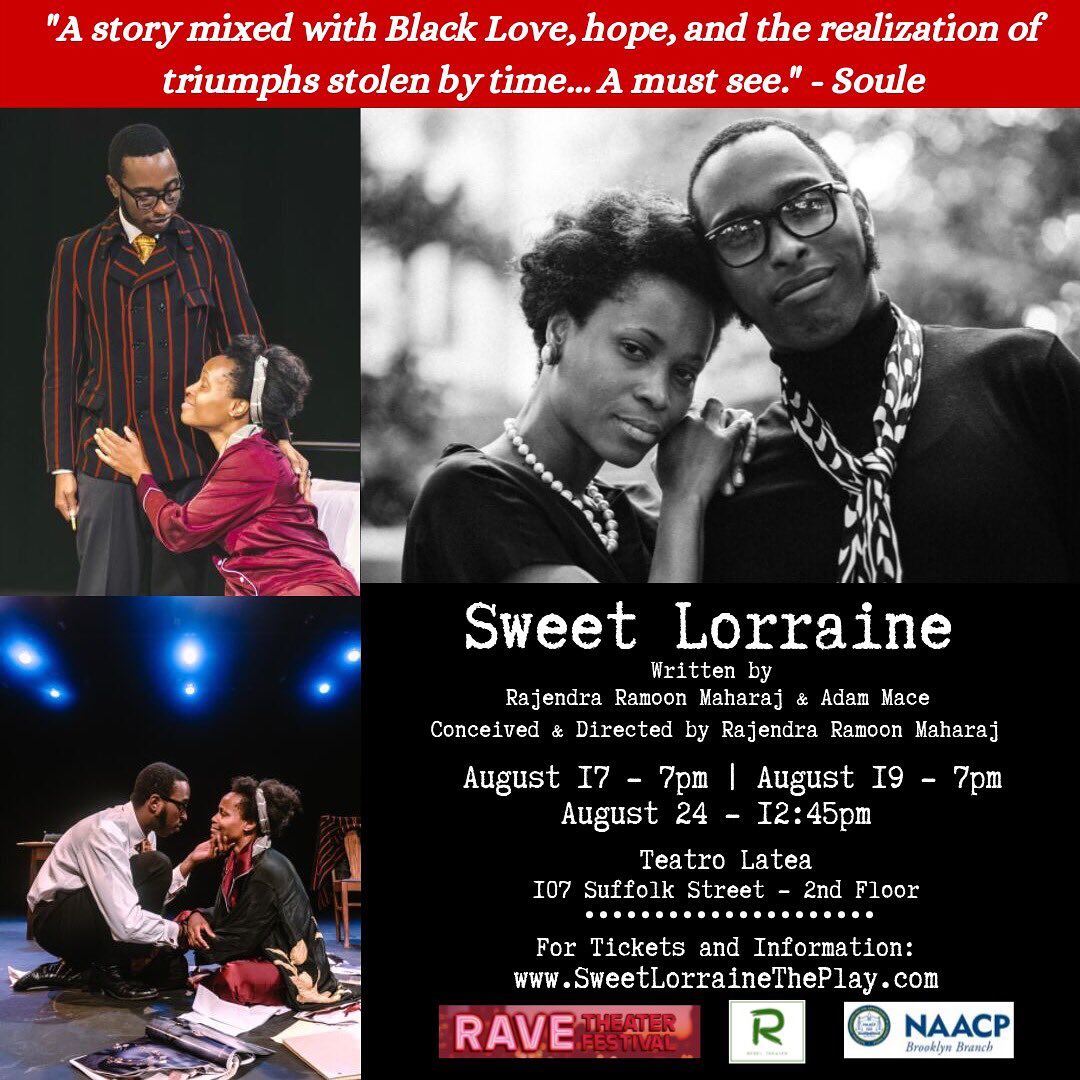 Sweet Lorraine promotional flyer — Rave Theater Festival at Teatro Latea, August 2019, featuring production photos and review quotes