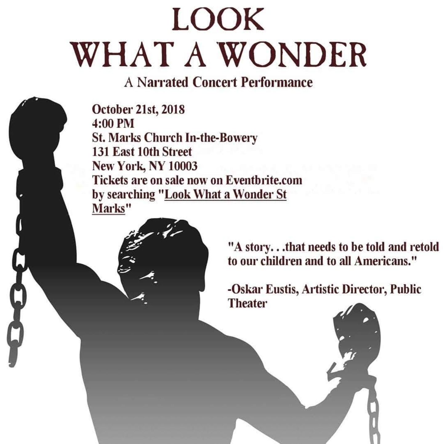 Look What a Wonder — A Narrated Concert Performance flyer, October 21, 2018 at St. Marks Church In-the-Bowery