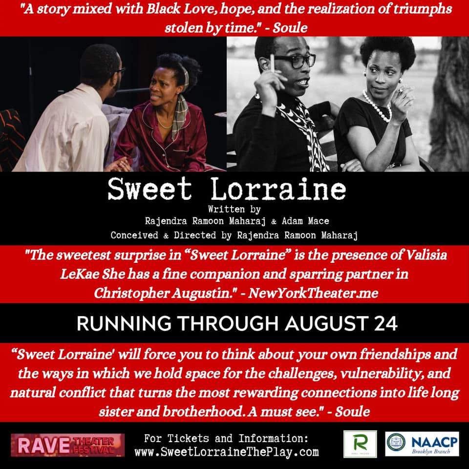 Sweet Lorraine promotional flyer — Running Through August 24, Rave Theater Festival, with press quotes from Soule and NewYorkTheater.me