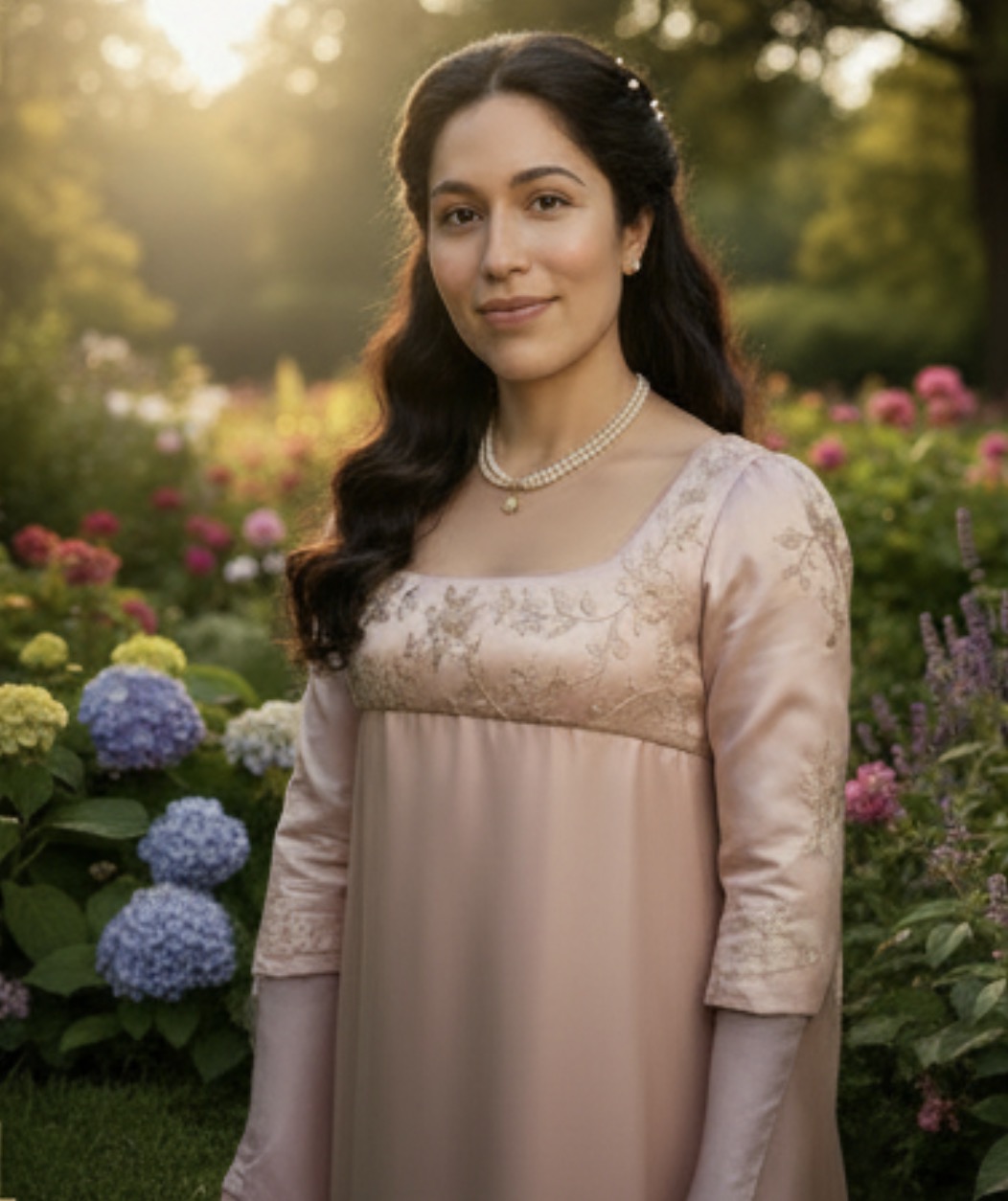 Caterine Sanchez β Queen of the Garden β in Regency era gown at Bridgerton in the Park