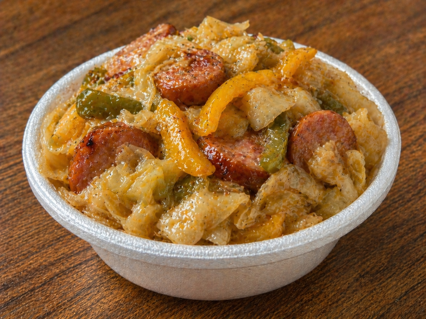 Seasoned cabbage with sausage and peppers