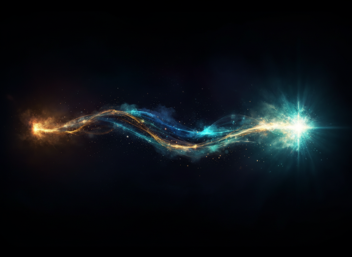 A luminous energy wave flowing from gold to cyan — the journey of the series
