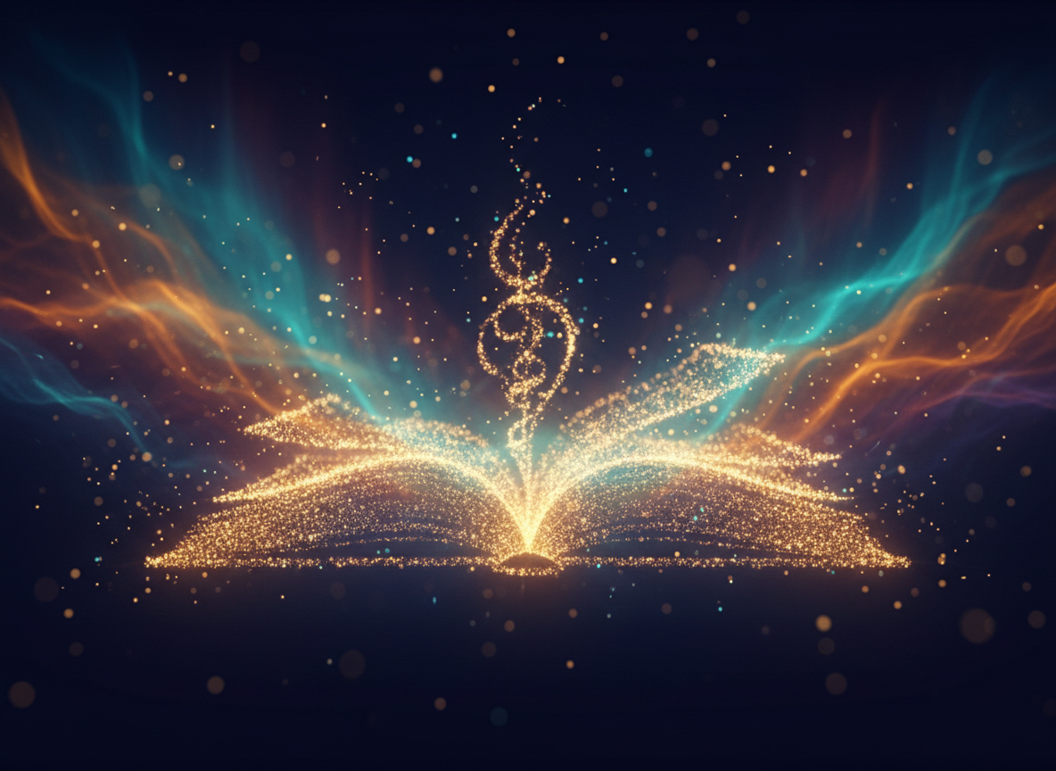 Luminous pages dissolving into healing light — words becoming energy