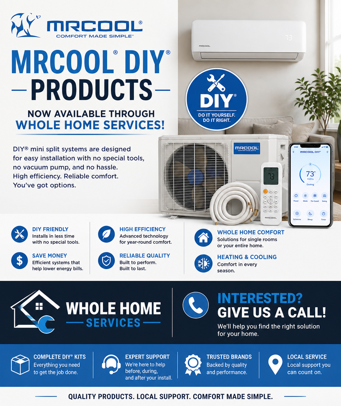 MRCOOL mini split products available through Whole Home Services